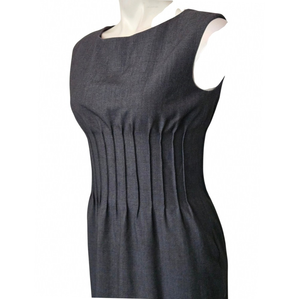 Calvin Klein Grey Pin Tuck Pleated Waist Sheath Dress Size 6 Sleeveless Office - Picture 3 of 6